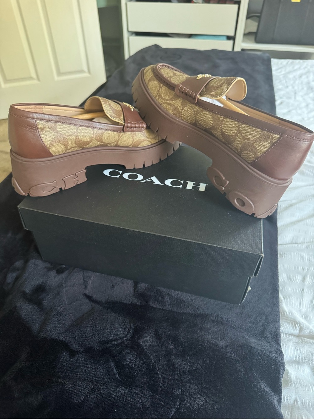 Coach Brown Signature Canvas & Leather Penny Loafers